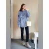 Camicette da donna Korejepo Camicia coreana chic Fiocco stile BF Blu a righe larghe Versatile Top Donna Primavera 2023 High Street Camicie dolci e fresche