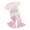 Set di abbigliamento Giorno di Pasqua Set di vestiti per neonata Camicia a maniche corte Hunny per bambini Pantaloni svasati Vestito estivo carino per neonati