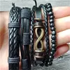 Braccialetti con ciondoli 4 pezzi/set Punk Vintage Nero Amore illimitato Bracciale fatto a mano da uomo Amicizia Gioielli in pelle Homme