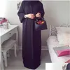 Etniska klädkvinnor Dubai Abaya Kimono Classic Open Front Fast Solid Color Cardigan Belt långärmad islamisk mantel Arabisk kalkon Modest Dr Otjoi