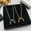 Simple Luxury Designer Brand Double Letter Pendant Necklaces Chain 18K Gold Plated Crysatl Rhinestone Sweater Newklace for Women Wedding Jewerlry Accessories