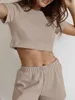 Vêtements de nuit pour femmes Marthaqiqi Casual Femme Pyjama Costume O-Cou À Manches Courtes Vêtements De Nuit Sexy Crop Top Chemises De Nuit Shorts Dames Pyjamas Ensemble