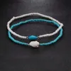 Bracelets de cheville 2 pièces/ensemble bohême bleu blanc perles bracelets de cheville pour femmes coquille conque jambe pied Bracelet sandale cheville chaîne Boho été plage bijoux L231219