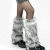 Pièces de chaussures Accessoires Gris Imitation Fourrure De Loup Jambières Y2k Fille Hiver Chaud JK Fourrure Bottes Chaussettes Gothique Punk Jk Genou-longueur Hiphop Bas 231218