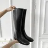Высокое колено 256 зимних женщин подлинные кожаные черные западные высокие длинные ботинки женские тенденции обувь Ins Brand 231219