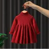 Girl's Dresses Girls Suit Autumn Winter Children Fashion Christmas Party Costumes Kids Knitted Sweater Red Dress + Jacket 2 Pieces Sets