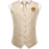 Mäns västar Hi-Tie Men Silk Luxury Champagne Paisley Waistcoat Neck Tie Hanky ​​Cufflinks Brooch Set For Suit Wedding Party Designer