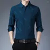 Camicie eleganti da uomo Camicia slim fit stampata ispessita di marca Risvolto manica lunga Chemise Homme Thermal Casual Business Office