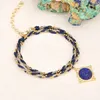 Hänghalsband lapis lazuli choker flätat rep halsband handgjorda bohemiska 2 lager armband för flickor gåva grossistedrop-