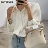 Blusas de mujer BGTEEVER con solapa elegante, Tops plisados de manga larga para mujer, camisas lisas holgadas elegantes de un solo pecho para mujer