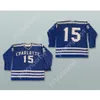 MAGLIA DA HOCKEY BLU ALLIE SUTHERLAND 15 CHARLOTTE CHECKERS NUOVA cucitura superiore S-M-L-XL-XXL-3XL-4XL-5XL-6XL