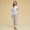 Женская одежда для сна, 5 цветов, пижамы из ледяного шелка, весна и лето 2023, высококачественный атласный домашний костюм с лацканами с длинными рукавами, M-XL