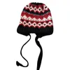 Bérets japonais rétro thermique oreille chapeau mode hiver style ethnique jacquard tricoté à la main tricoté pull bonnet chapeaux pour femmes bonnet