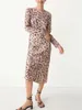 Casual Dresses 2023 Summer Ladies Lace Up Backless Design A-Line Elegant Robe Women's O-Neck Long Sleeve Temperament Leopard Printing Dress