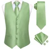 Mäns västar Hi-Tie Green Slim Mens Silk Solid Waistcoat Tie Hanky ​​Cufflinks Brooch Set For Male Suit Wedding Formal Business Designer