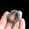 Klusterringar retro naturlig grön jadeit snidad drake finger ring med certifikat mans hantverk lyxiga jade vintage smycken gåvor