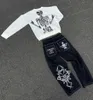 Calças de brim masculinas Y2K Mens Hip Hop Retro Crânio Bordado Lavado Baggy Denim Calças Retas Casuais Soltas Calças de Perna Larga Streetwear 231218