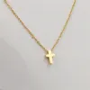 Collier croix pour femmes, couleur dorée, or jaune 14 carats, mode femme, petit pendentif croix de jésus, bijoux