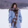 Клетчатый шарф Star Same Mahai Terry Yarn Tiktok, утолщенная теплая длинная шаль с кисточками Yu Shuxin