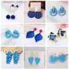 Dangle Chandelier New Blue Color Dangle Earring for Women Round Metal Flower Leaf Crystal Gem Star Brincos Sweet Wedding Party Jewelry Xmas GiftL231219