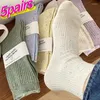 Meias femininas 1/5 pares aveia colorida outono tubo médio meia algodão puro ins na moda pontos fio sox para meninas meias de chão interior