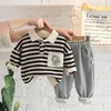 Kleidung Sets Frühling Kausalen Anzug Baby Jungen Mädchen Cartoon Streifen T-shirt Hosen 2 stücke Set Kinder Kinder Infant Sportswear