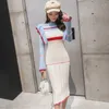 カジュアルドレス秋の長袖セータードレスoネックフレアホローニットファッションスリムフィット白女性のための白いフィット