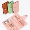 Kit per nail art Cura 7 pezzi Taglierina Forbici Pinzette Clipper Kit per pedicure manicure Set con custodia in pelle PU colorata