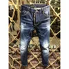 Vendas quentes homens jeans buraco luz azul escuro cinza itália marca homem calças compridas calças streetwear denim magro reto d2 biker jean real 1842