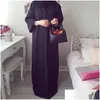 Etniska klädkvinnor Dubai Abaya Kimono Classic Open Front Fast Solid Color Cardigan Belt långärmad islamisk mantel Arabisk kalkon Modest Dr Otjoi