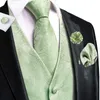 Chalecos para hombres Seda para hombre Sólido Oro oscuro Rojo Azul Verde Púrpura Chaleco Corbata Hanky Gemelos Broche Conjuntos Boda Formal Negocio Hi-Tie