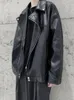 Men's Fur Faux Gmiixder Motorcycle leather jacket men's Hong Kong style highend loose PU autumn winter hiphop high street coat 231219