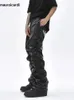 Мужские брюки Mauroicardi, осенние длинные рюши из черной искусственной кожи, мужские темные академические винтажные брюки, брюки в стиле стимпанк, уличная одежда 231218