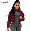 Damen Daunenparka Stigende Baumwolle Gefütterter Mantel Frauen Patchwork Puffer Parka Outwear Einfarbig Winter Warm Reißverschluss Crop Top Jacke Chaqueta Mujer J231219