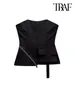 Women's Tanks Women Fashion Patch Pockets Front Zipper Tank Tops Sexy Strapless Straight Neck Female Camis Mujer