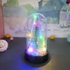 Mini sapin de Noël artificiel éclairé avec guirlande LED en sisal avec base en bois dans un étui transparent, décorations de fête de Noël pour la maison