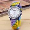 Montres Femme Mode femmes montres de luxe Camouflage diamant montre à Quartz nouveau arc-en-ciel Silicone robe dames montres filles horloge RelojL231217