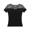 T-shirts pour femmes Style européen Sexy Diamond Shirt Summer Patchwork Mesh Mode Manches courtes Femmes Top