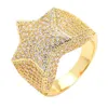 Bagues étoiles Hip Hop pour hommes, plaqué or véritable 18 carats, Zircon cubique scintillant, diamant, bijoux cadeau 269a