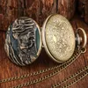 Montres de poche en Bronze Vintage, Design familial d'éléphant, montre à Quartz pour hommes et femmes, collier rétro pendentif, montre cadeaux