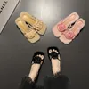 Plush Slippers Woman Winter Product Square Head Open Toe Sexy Thin Heel Rose Blossom Rabbit Hair High Heels 231219