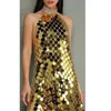 Abiti casual 2023 Mini abito corto con paillettes argento da donna Donna Sexy senza schienale senza maniche Glitter Gold Halter Lady