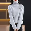 Kvinnors tröjor 2023 Autumnwinter Cashmere Sweater High Neck Pullover 100 Wool Loose Brodered Jacquard Top Fashion Korean Editi 231218