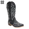 Western Gogd 526 Fashion Women's Brodered Cowboy Cowgirl Point Toe Thick Heels Mid-Calf Riding Boots 231219 a