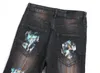 Purple dżinsy Designer Męskie dżinsy męskie retro patchwork rozszerzone spodnie dzikie ułożone w stosy długie spodnie proste Y2K workowane umyte dla mężczyzn 3548