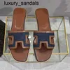 Luxury Orans Sandals Italy Piars Flat Slippers par äkta läderpar äkta lägenheter Slipper Girls Denim Canvas Classic Big EU43 347QQ QQ