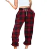 Frauen Hosen Casual Plaid Print Kordelzug Elastische Taille Verdicken Weibliche Gerade Lange Ropa Mujer