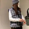 Kvinnors västar Autumn Winter Women Plaid Löst rockar Enkel chic tjock varm vindbeständig fritid Kvinnlig zip-up baggy Daily Mujer