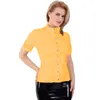 Women's Blouses Office Lady Wetlook PVC Sexy Short Sleeve Slim Fit Turn-down Collar Buttons Women Shirt Blouse Tops Casual Streetwear Club