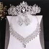KMVEXO Luxury Heart Crystal Bridal Sets Wedding Rhinestone Crown Tiara Earrings Choker Necklace African Bead Jewelry Set291Z